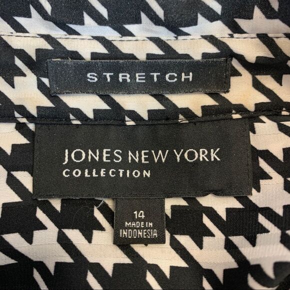 Jones New York collection houndstooth button front blouse black white Sz14 NWOT - Picture 6 of 10